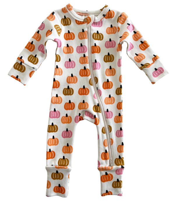 ORGANIC 2-WAY ZIP ROMPER - pink pumpkin patch