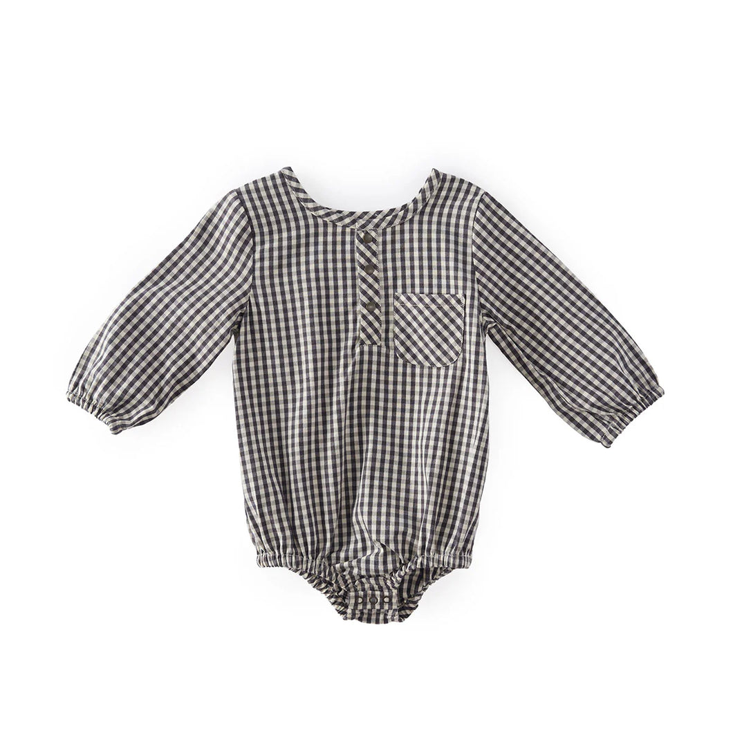 Gingham Long Sleeve One-Piece - Indigo