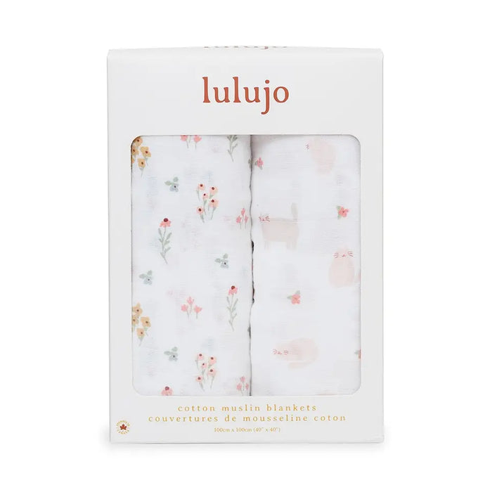 LULUJO SWADDLE SET - KITTY CATS + FLOWERS