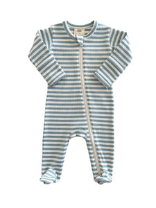ORGANIC 2-WAY ZIP ROMPER - dusty blue stripe