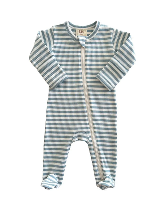 ORGANIC 2-WAY ZIP ROMPER - dusty blue stripe