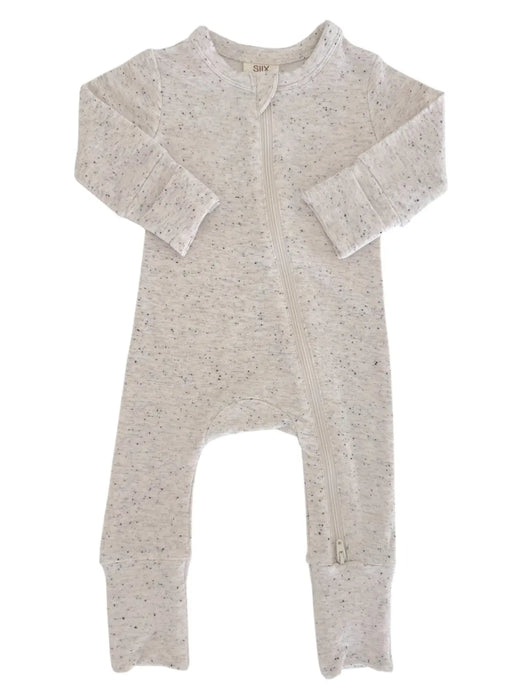 ORGANIC 2-WAY ZIP ROMPER - dove speckle