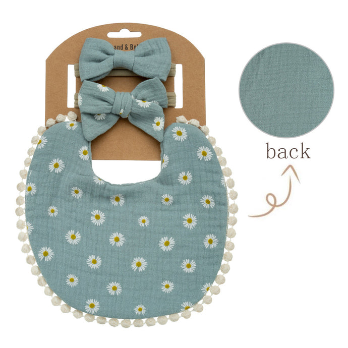 FLORAL COTTON BIB SET - blue