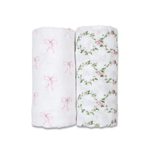 Load image into Gallery viewer, LULUJO SWADDLE SET - Bows and Rose Trellis
