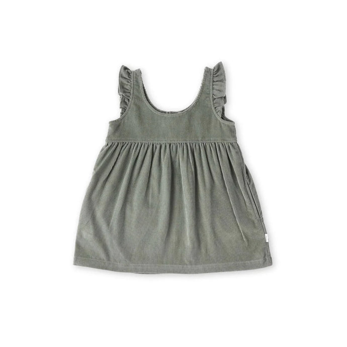 CORDUROY PINAFORE DRESS - sage