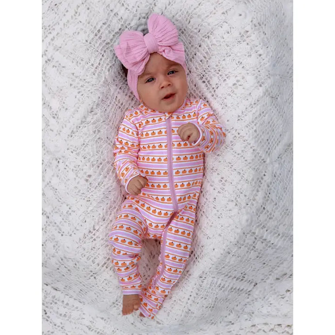 ORGANIC 2-WAY ZIP ROMPER - pink pumpkin stripe