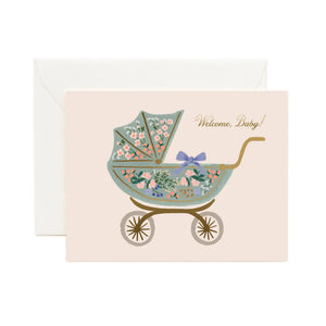 CARD - floral pram welcome baby