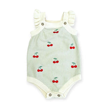 Load image into Gallery viewer, CHERRY STRIPE EMBROIDERED ROMPER