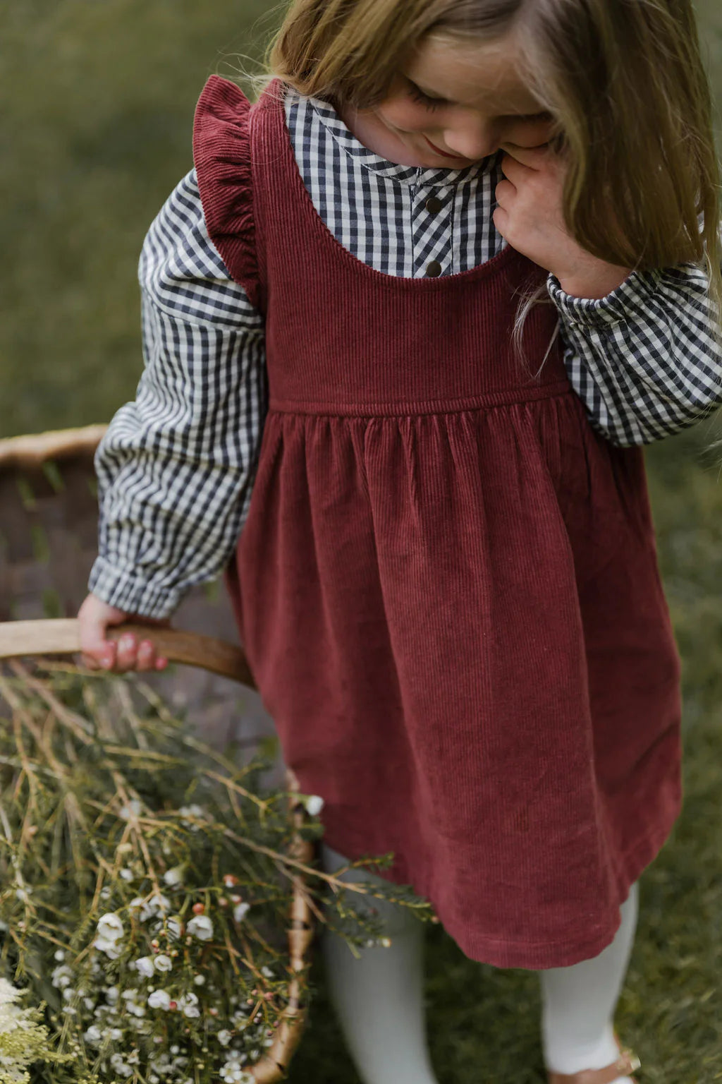 CORDUROY PINAFORE DRESS - mulberry Three Littles CORDUROY PINAFORE DRESS - mulberry Three Littles