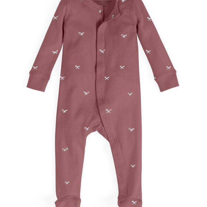 FOOTED PAJAMAS - raspberry bows