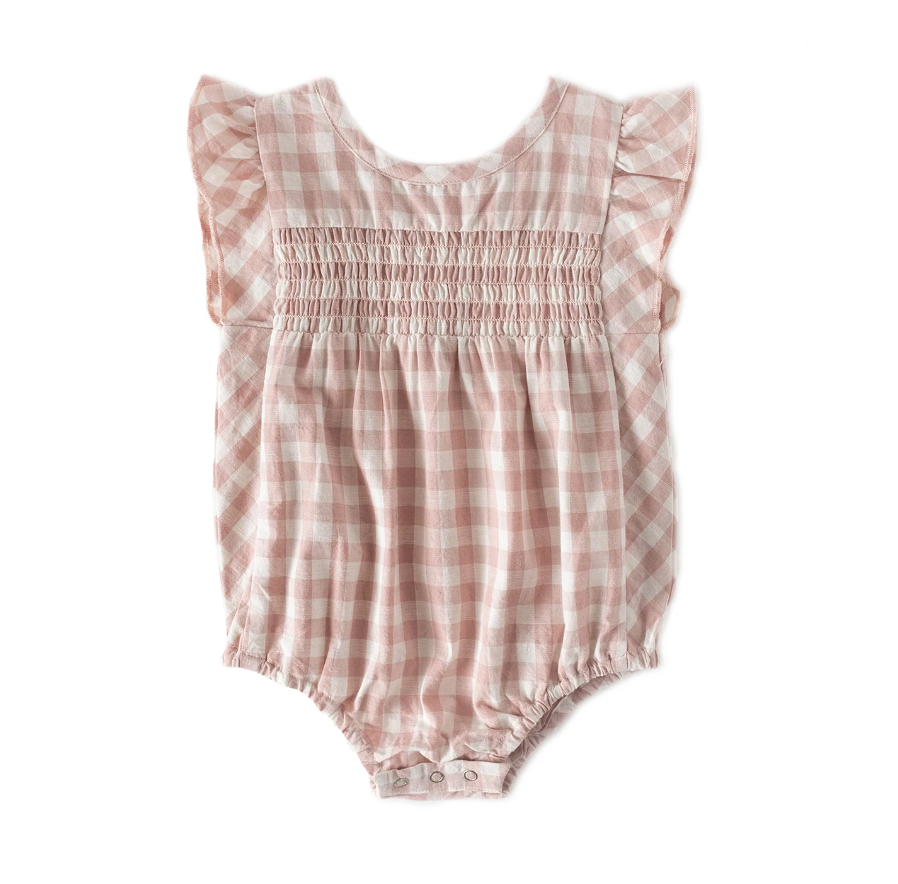 CHECKMATE FLUTTER ONESIE-blush