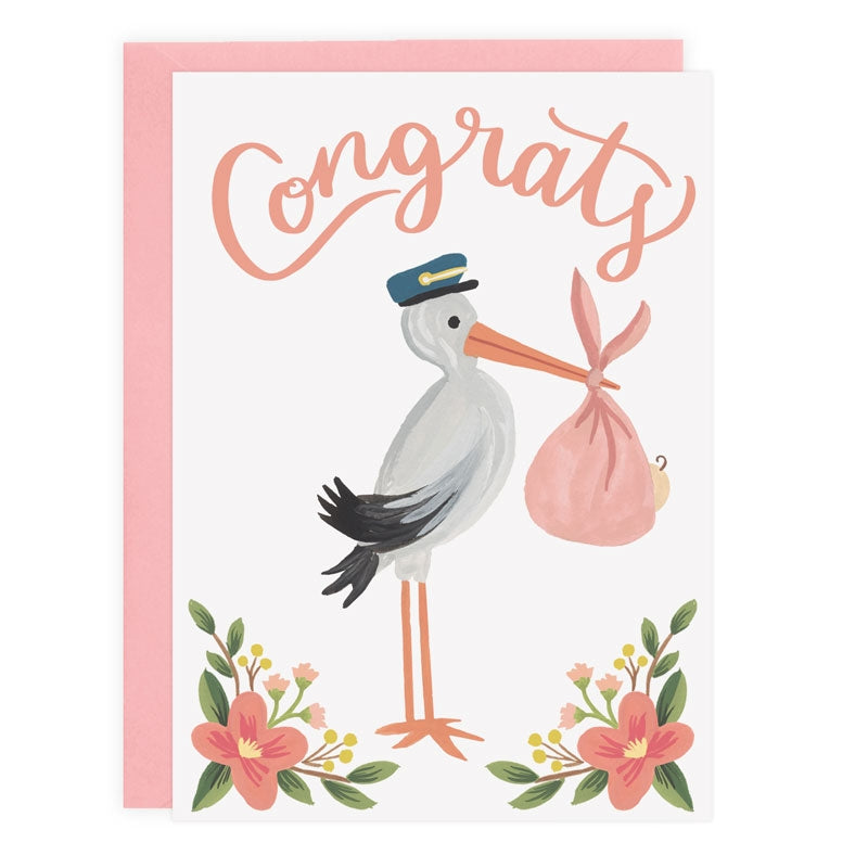 CARD-congrats pink stork